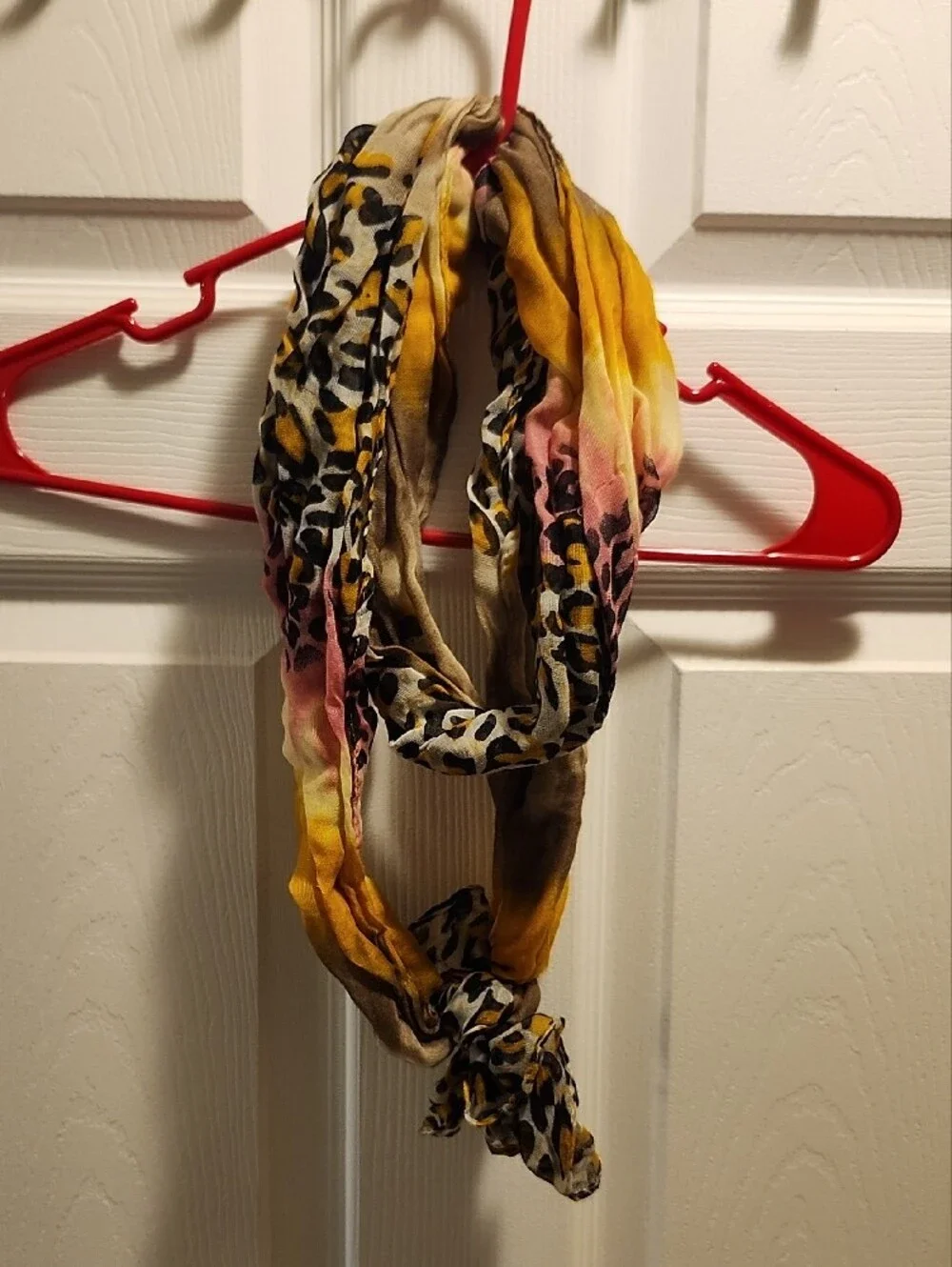 Multicolor Leopard Print Infinity Scarf - Yellow, Pink & Brown
